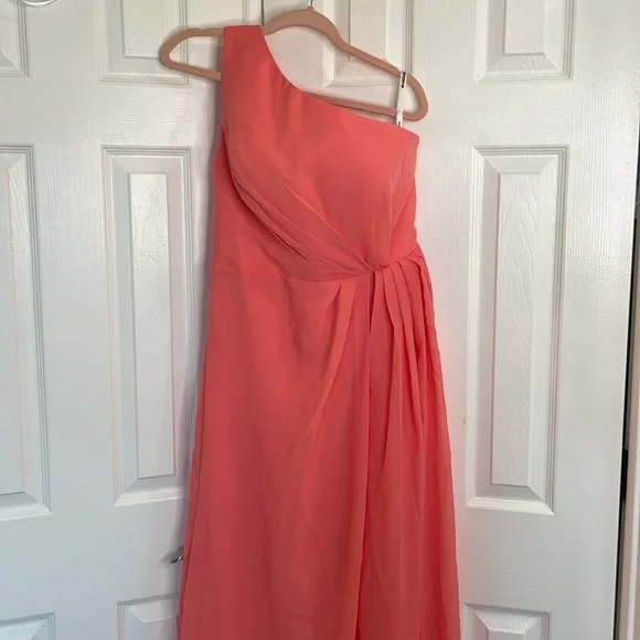 HY ONE SHOULDER CORSET STYLE FORMAL WEDDING GUEST PROM GOWN DRESS CORAL SIZE 12 - Picture 2 of 14